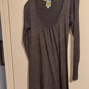 Charcoal gray high/low dress.